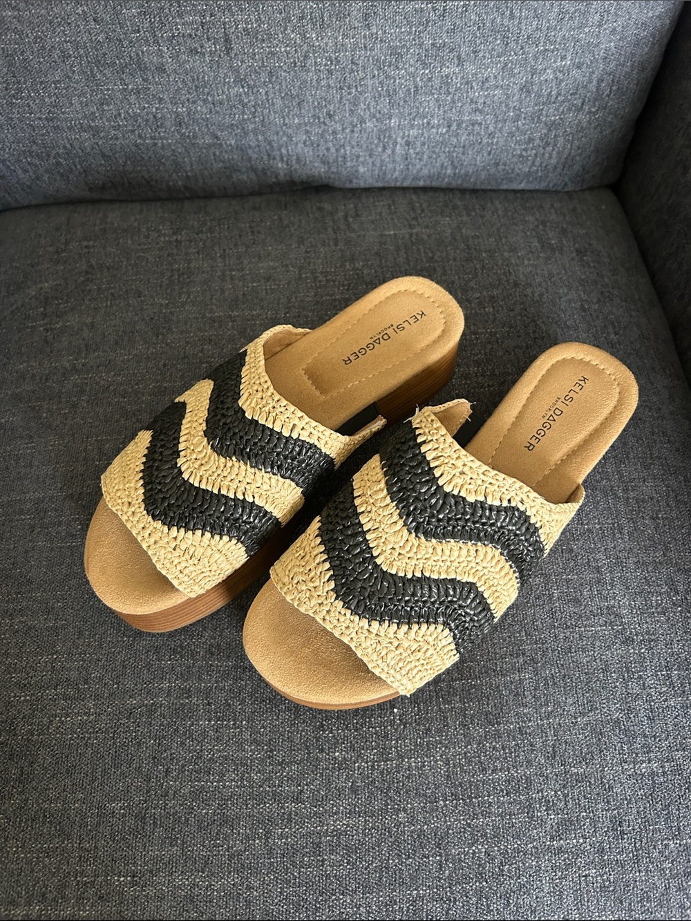 Kelsi Dagger Black and Natural Woven Slide Mules-NWOT